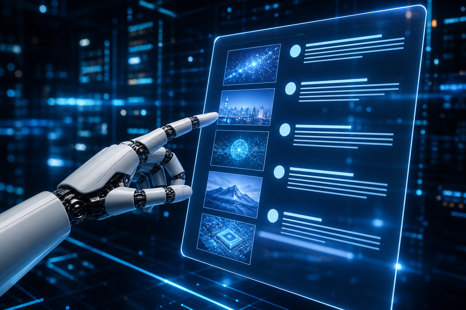 רובוט מצביע על מאמר רשימה באתר כדי להדגים איך AI מצטט תוכן.