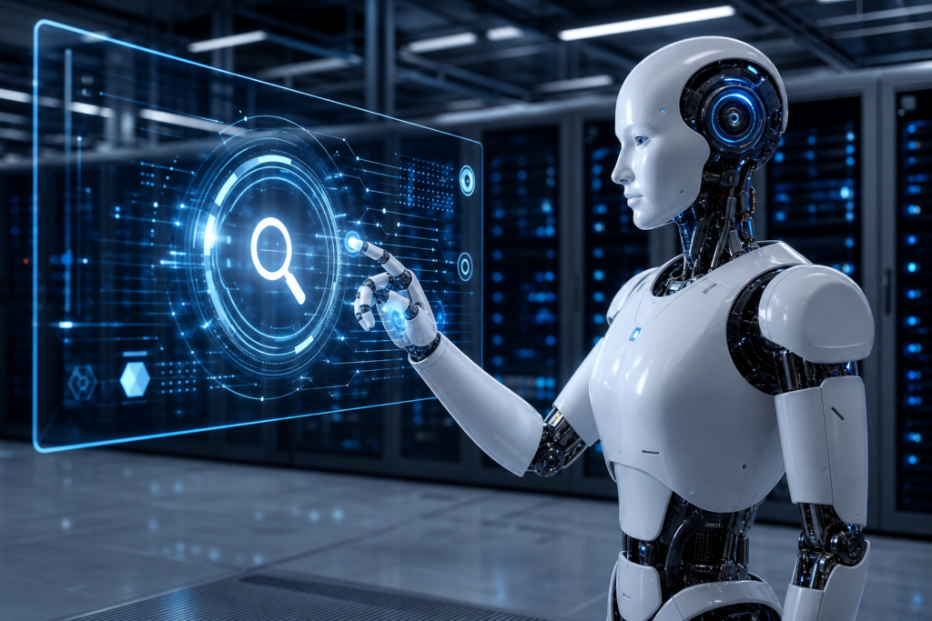 רובוט AI מבצע חיפוש במנוע החיפוש Web IQ של מיקרוסופט