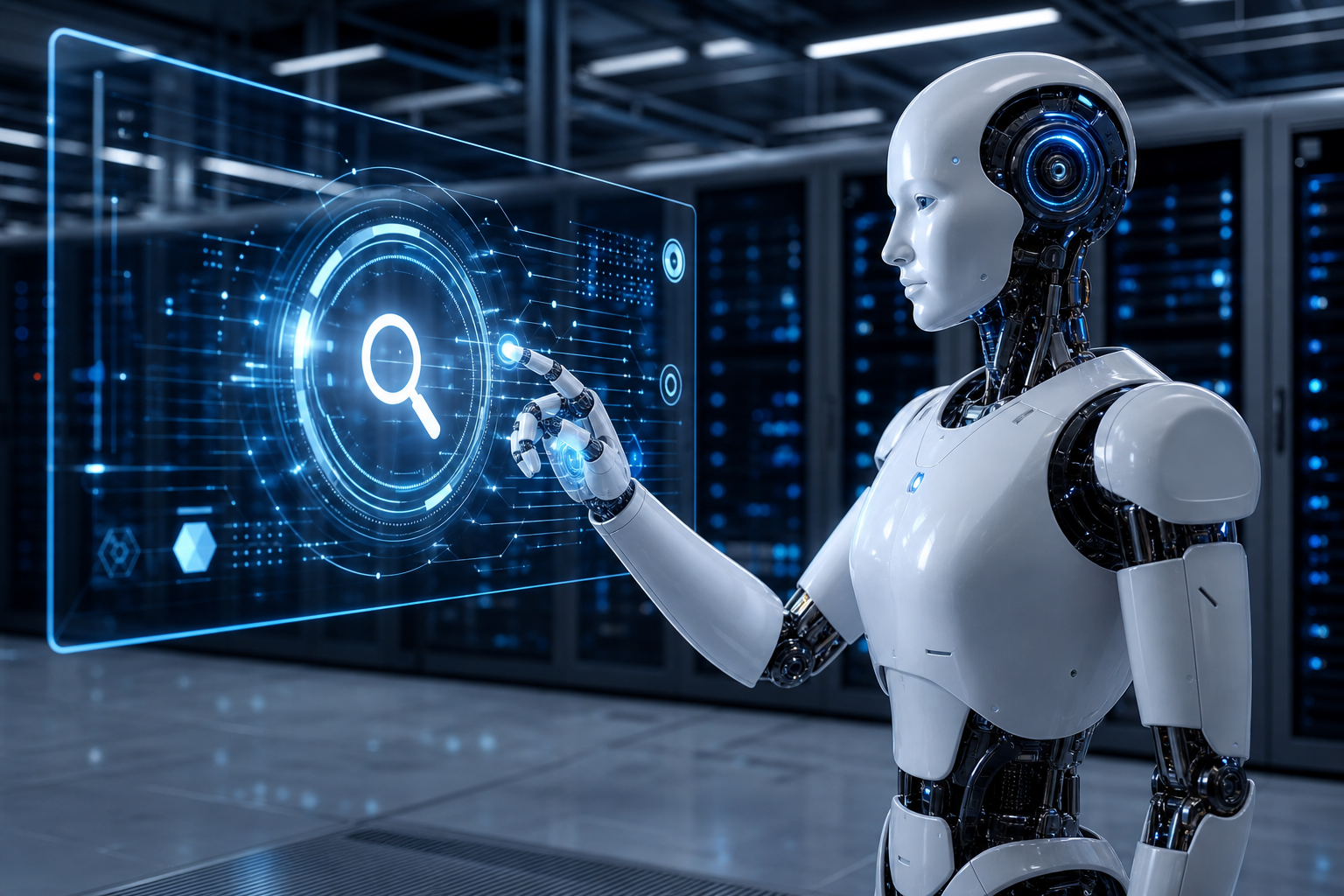 רובוט AI מבצע חיפוש במנוע החיפוש Web IQ של מיקרוסופט